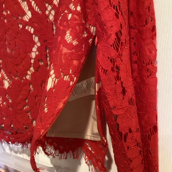 ❤️EVERLY❤️ Anthropologie Red Lace Two Piece Dress (Cropped Top and Skirt) Size S - Picture 8 of 16